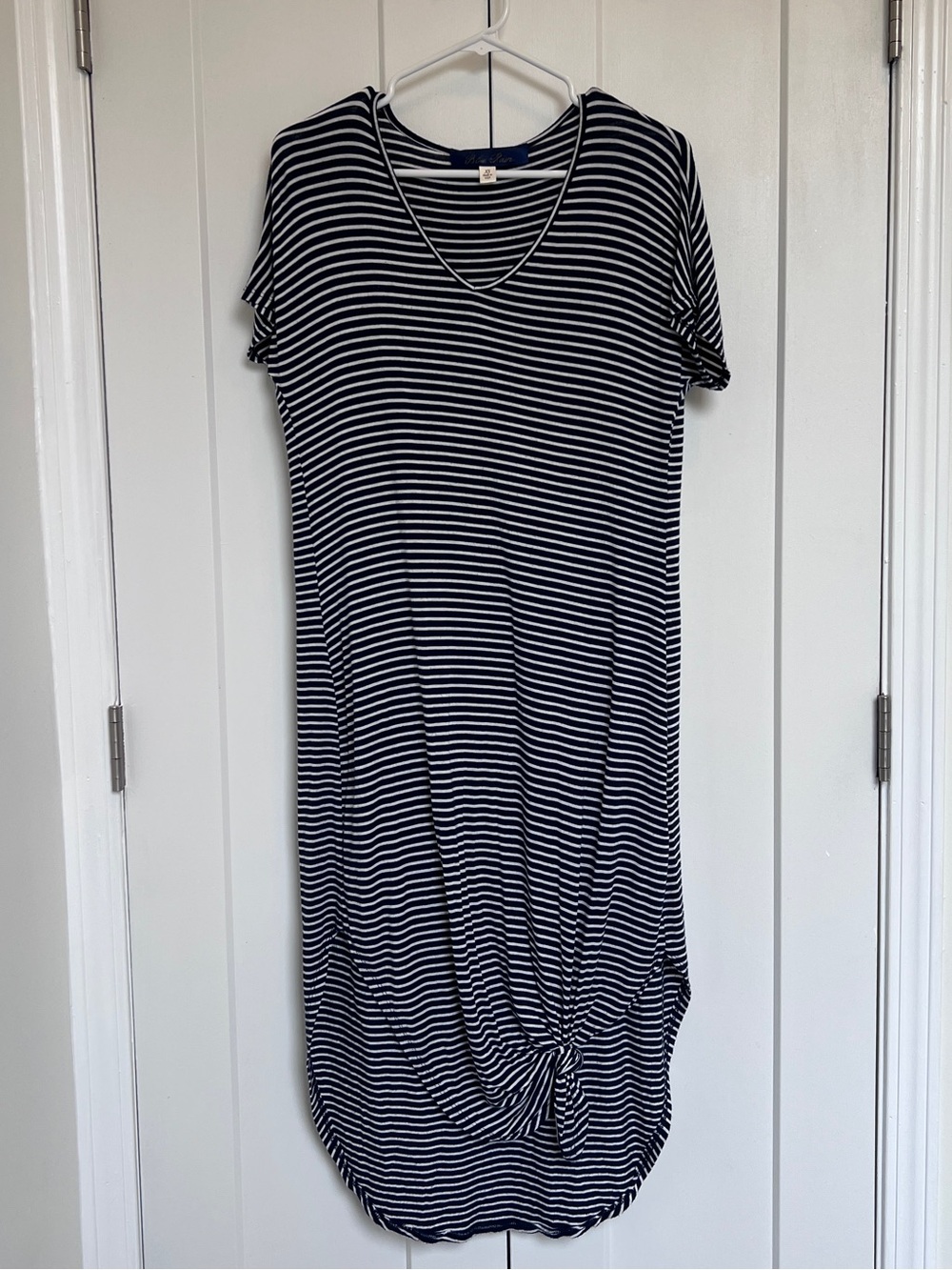 Blue Rain Black & White Striped Midi Knot Dress